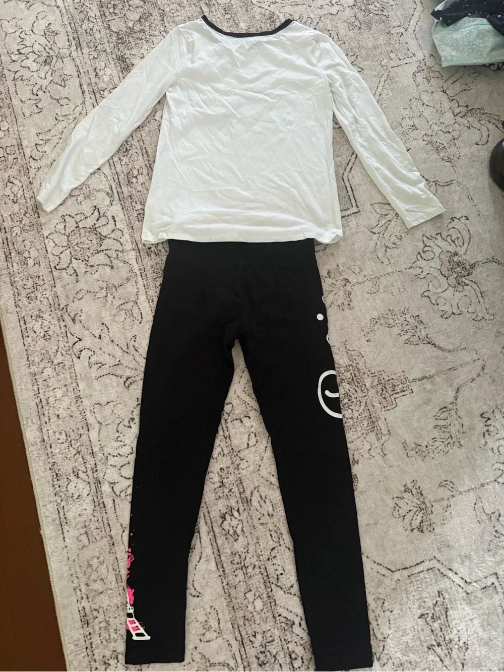 Justice Black Leggings with Pink Eiffel Tower Graphic Long Sleeve Top